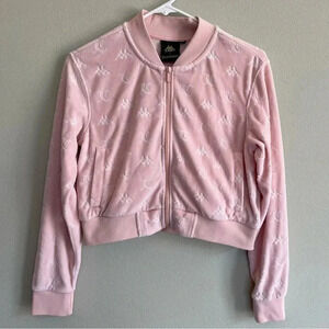 Kappa x Juicy Couture Light Pink Velour Jacket Embossed Bomber Style Pocket XS